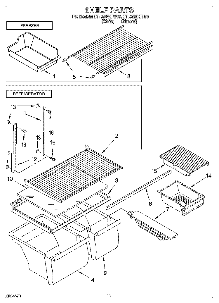 SHELF, LIT/OPTIONAL Diagram and Parts List for ET18NMXFW00  Whirlpool Refrigerator