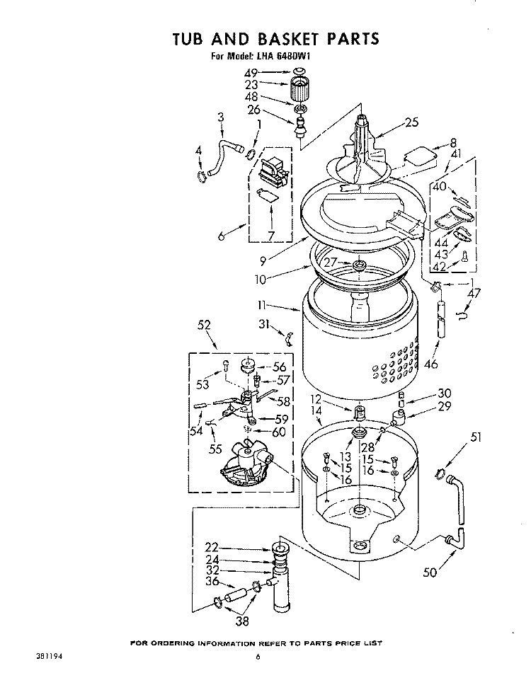 TUB AND BASKET Diagram and Parts List for LHA6480W1  Whirlpool Washer