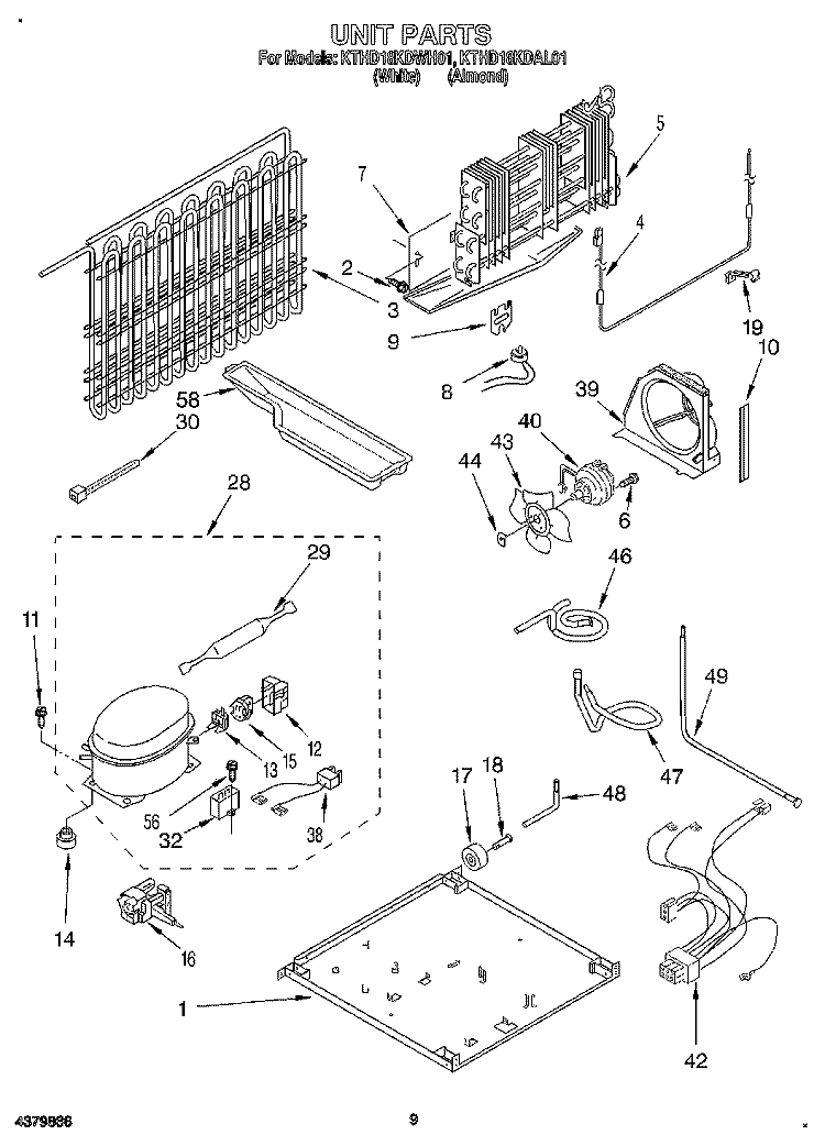 UNIT, LIT/OPTIONAL Diagram and Parts List for KTHD18KDAL01  Whirlpool Refrigerator