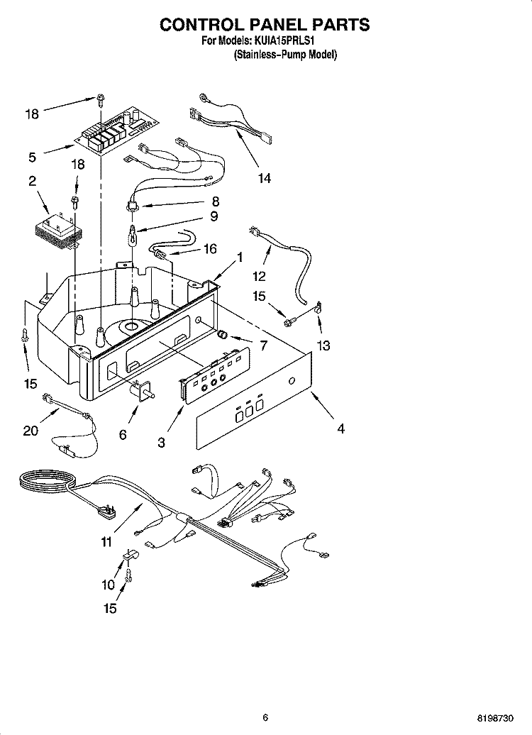 CONTROL PANEL PARTS Diagram and Parts List for KUIA15PRLS1  KitchenAid Ice Maker