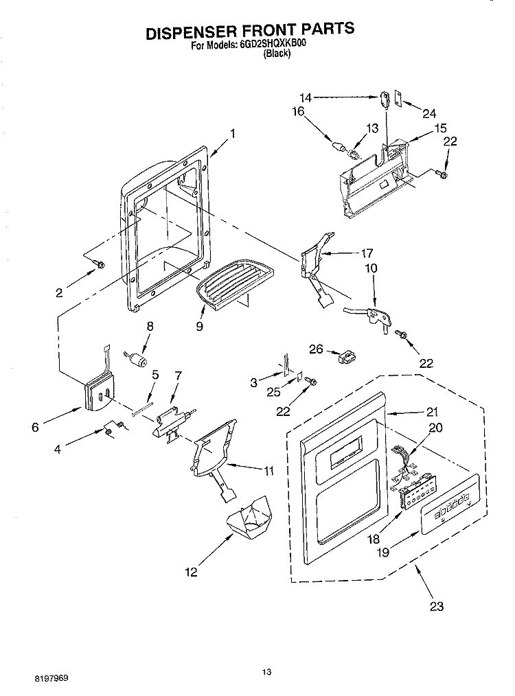 DISPENSER FRONT Diagram and Parts List for 6GD2SHQXKB00  Whirlpool Refrigerator