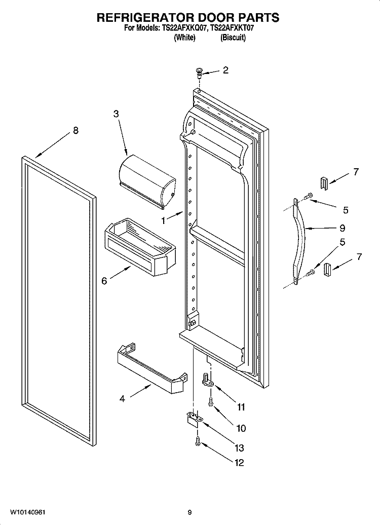 REFRIGERATOR DOOR PARTS Diagram and Parts List for TS22AFXKT07  Estate Refrigerator