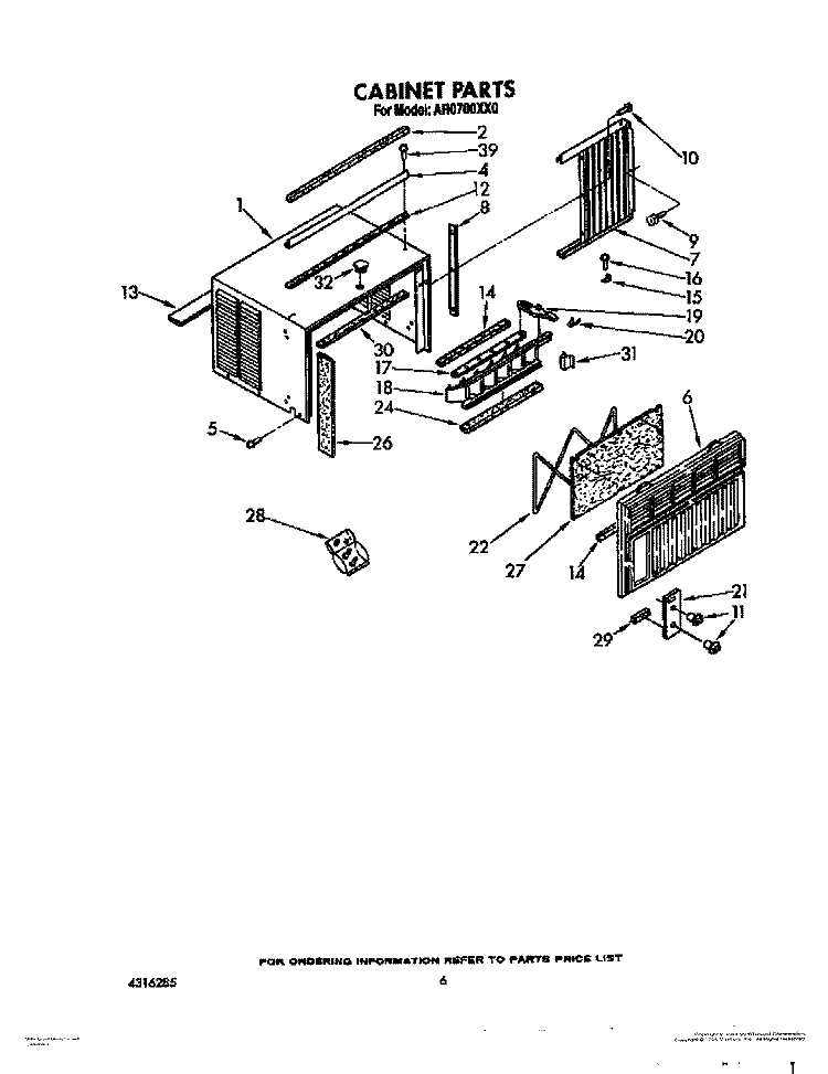 CABINET Diagram and Parts List for AR0700XX0  Whirlpool Air Conditioner