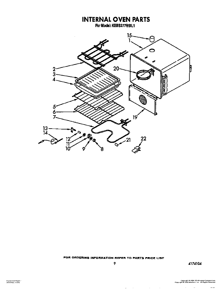 INTERNAL OVEN Diagram and Parts List for KEBS277WAL1  KitchenAid Wall Oven