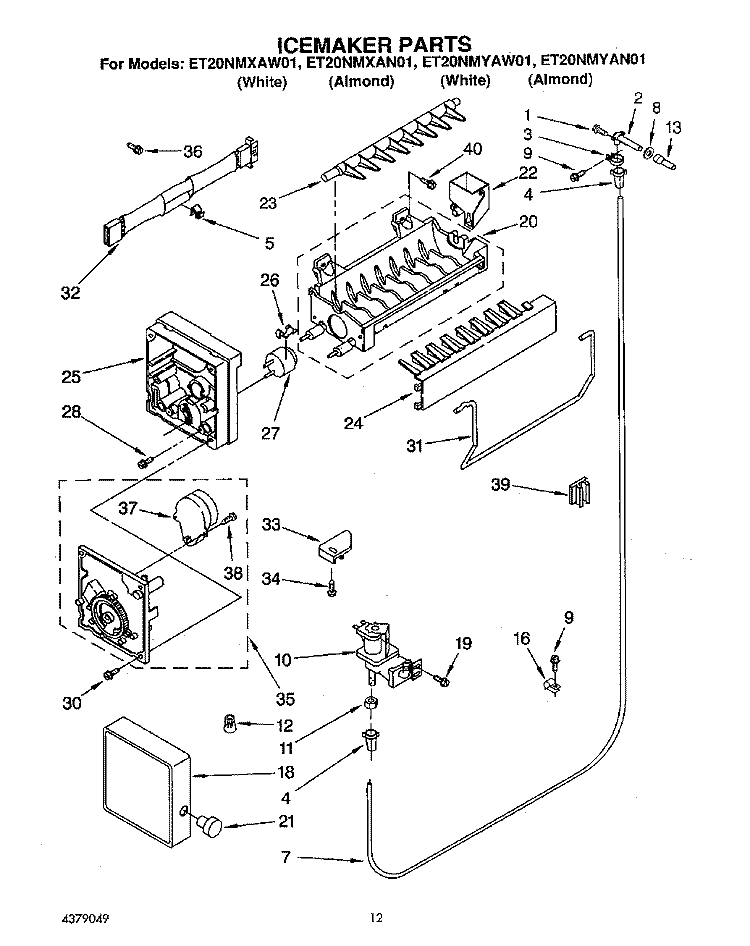 ICEMAKER, LIT/OPTIONAL Diagram and Parts List for ET20NMXAW01  Whirlpool Refrigerator