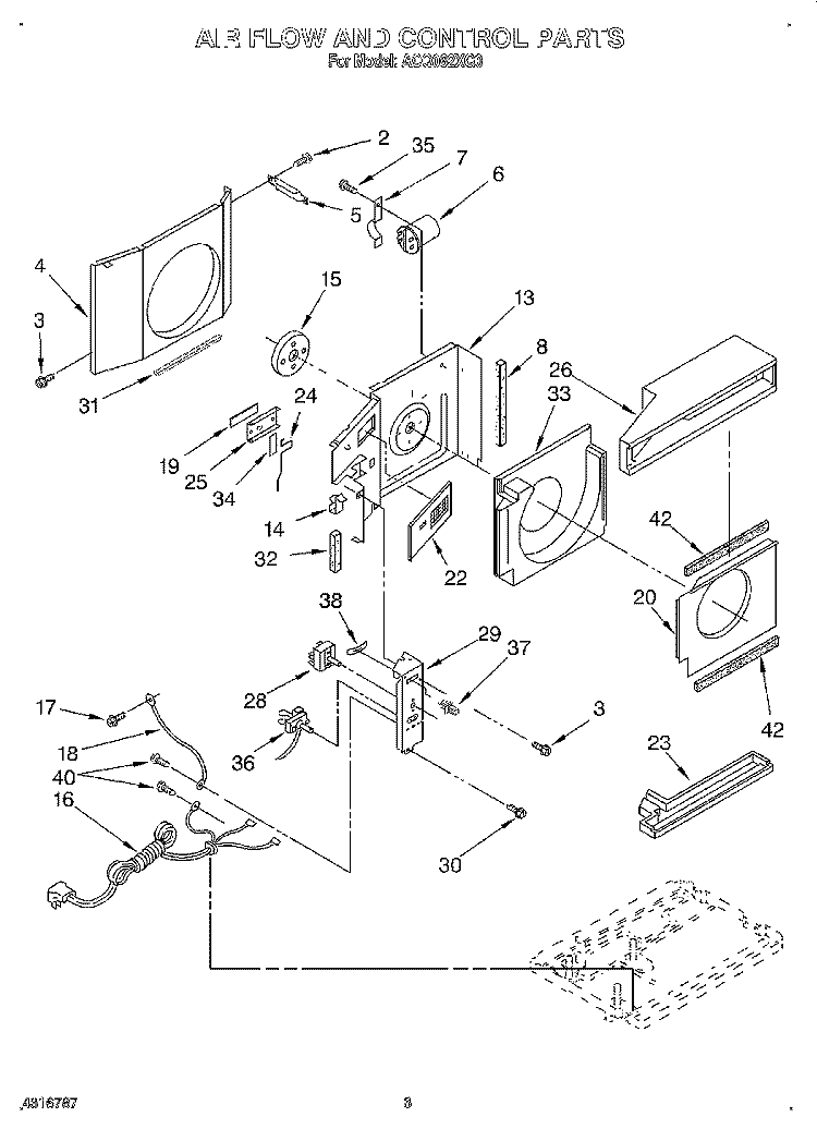 AIRFLOW AND CONTROL Diagram and Parts List for ACQ062XG0  Whirlpool Air Conditioner