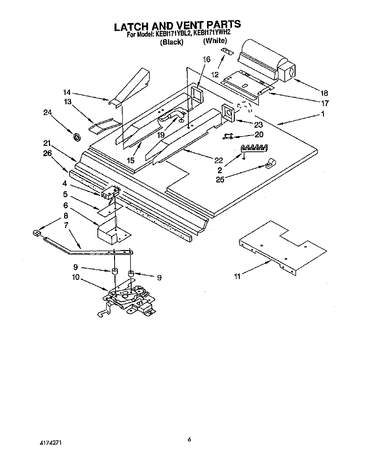 LATCH AND VENT Diagram and Parts List for KEBI171YBL2  KitchenAid Wall Oven