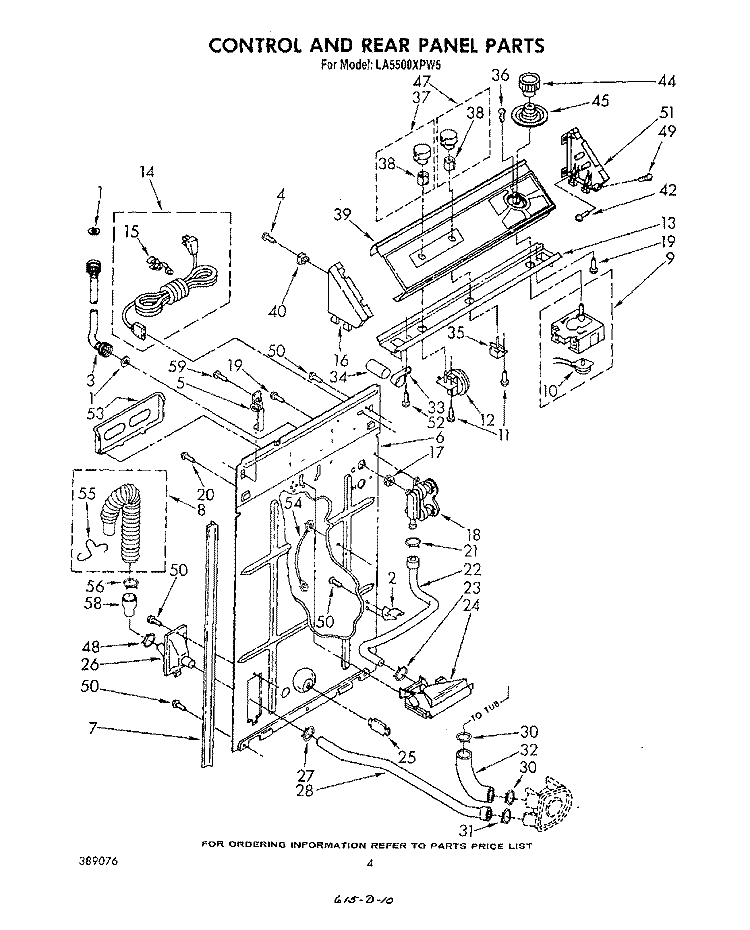 CONTROL AND REAR PANEL Diagram and Parts List for LA5500XPW5  Whirlpool Washer