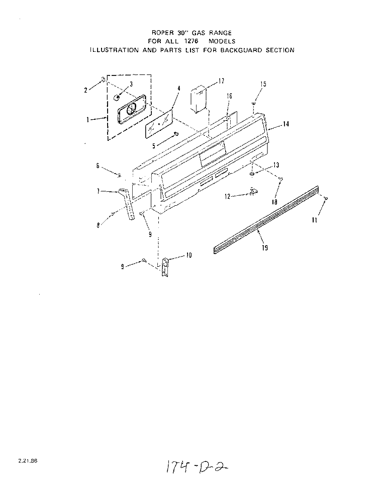 BACKGUARD Diagram and Parts List for 1276W0A  Roper Range