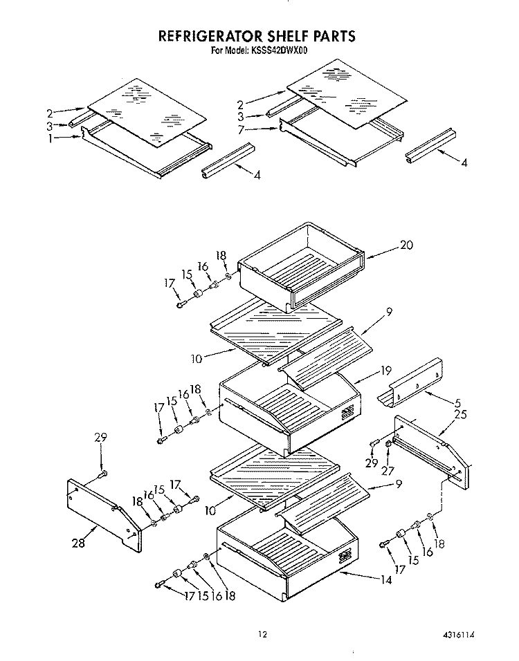 REFRIGERATOR SHELF Diagram and Parts List for KSSS42DWX00  KitchenAid Refrigerator