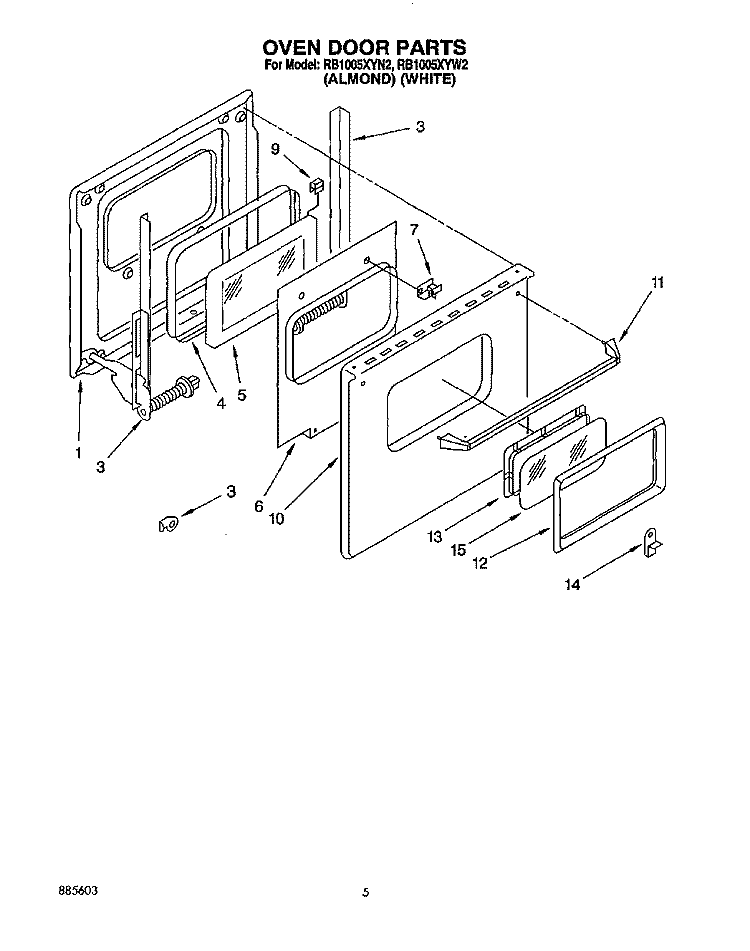OVEN DOOR Diagram and Parts List for RB1005XYW2  Whirlpool Wall Oven