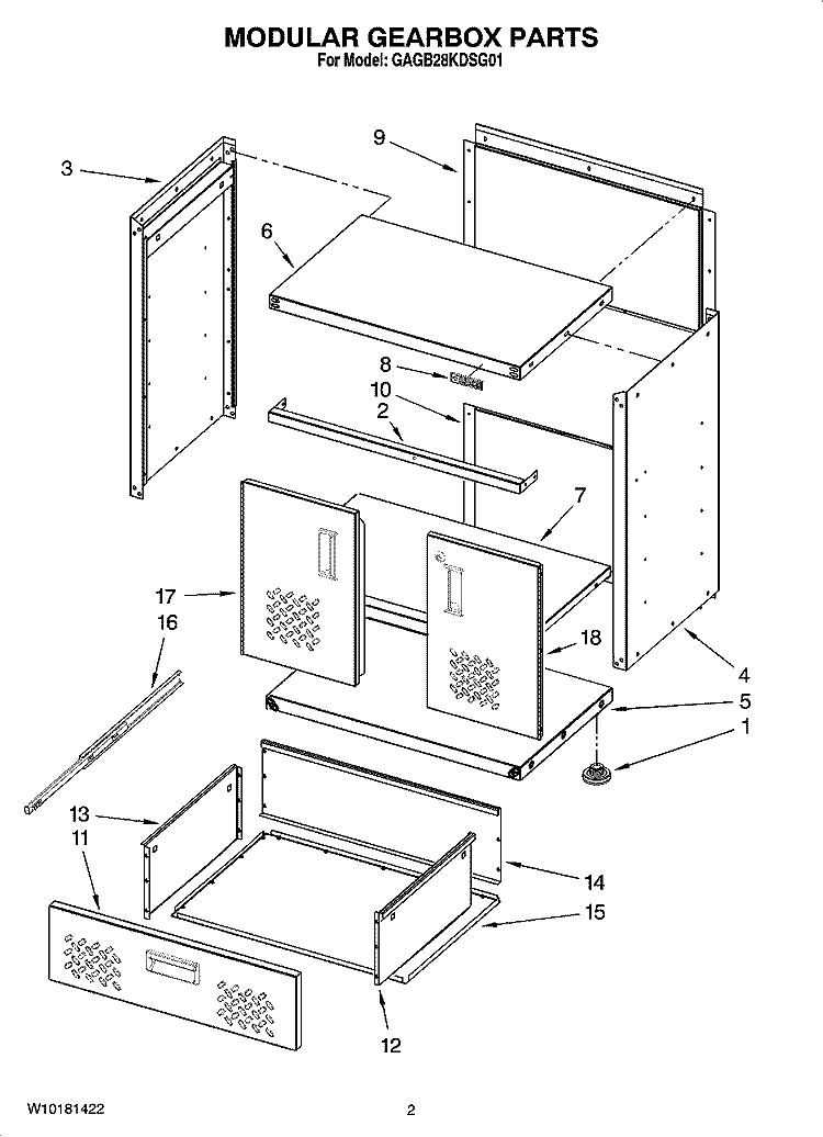 MODULAR GEARBOX PARTS Diagram and Parts List for GAGB28KDSG01  Whirlpool Cabinet