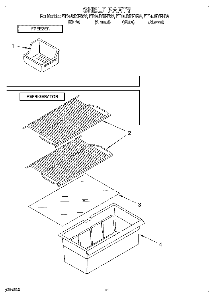 SHELF Diagram and Parts List for ET14JMXFN02  Whirlpool Refrigerator
