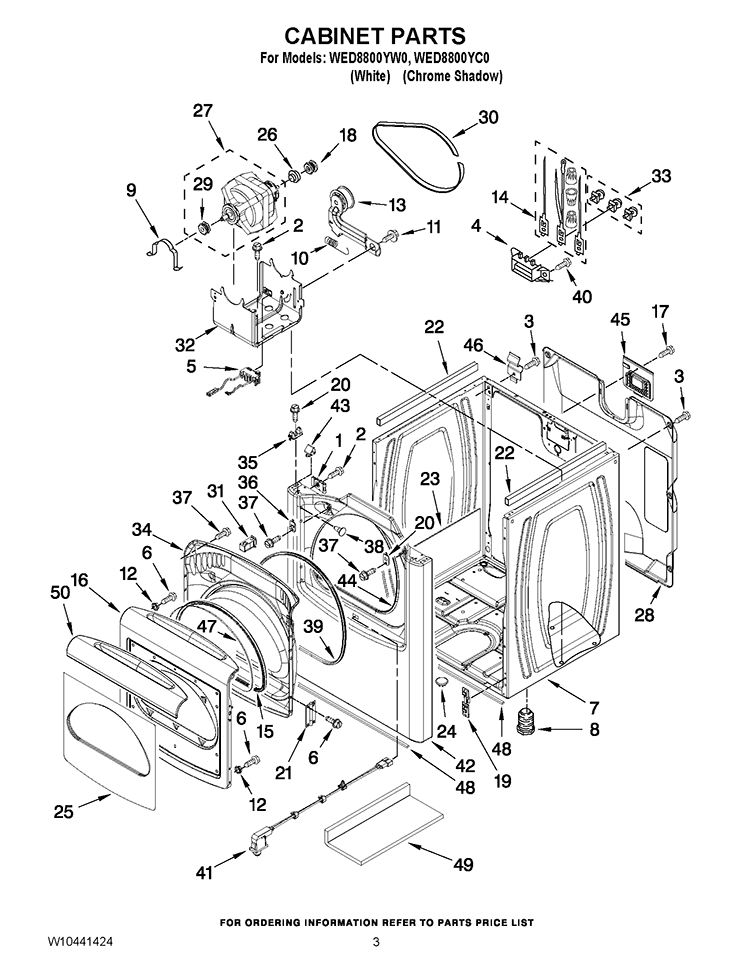 CABINET PARTS Diagram and Parts List for WED8800YW0  Whirlpool Dryer