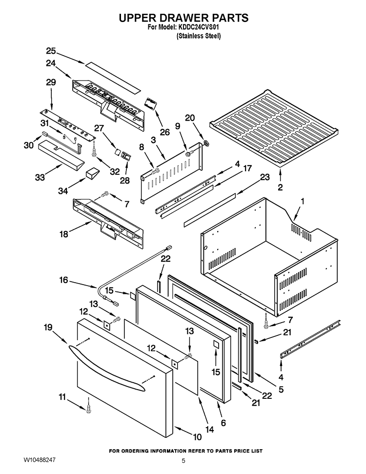 UPPER DRAWER PARTS Diagram and Parts List for KDDC24CVS01  KitchenAid Refrigerator