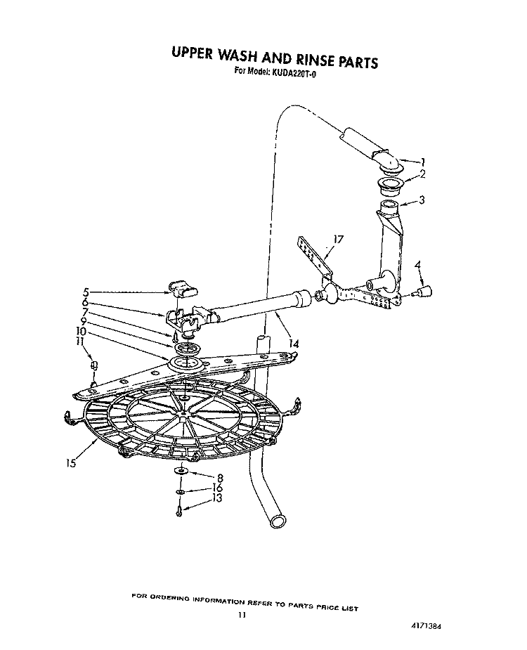 UPPER WASH AND RINSE Diagram and Parts List for KUDA220T0  KitchenAid Dishwasher
