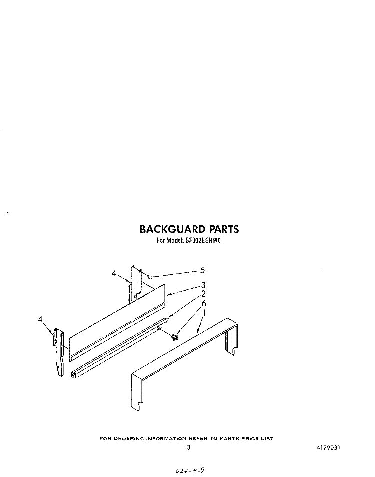 BACKGUARD Diagram and Parts List for SF302EERW0  Whirlpool Range