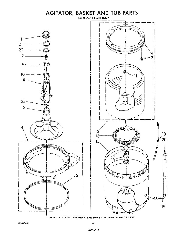 AGITATOR, BASKET AND TUB Diagram and Parts List for LA5700XSW2  Whirlpool Washer