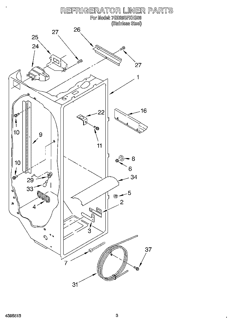 REFRIGERATOR LINER Diagram and Parts List for 7GD25SFXHS00  Whirlpool Refrigerator