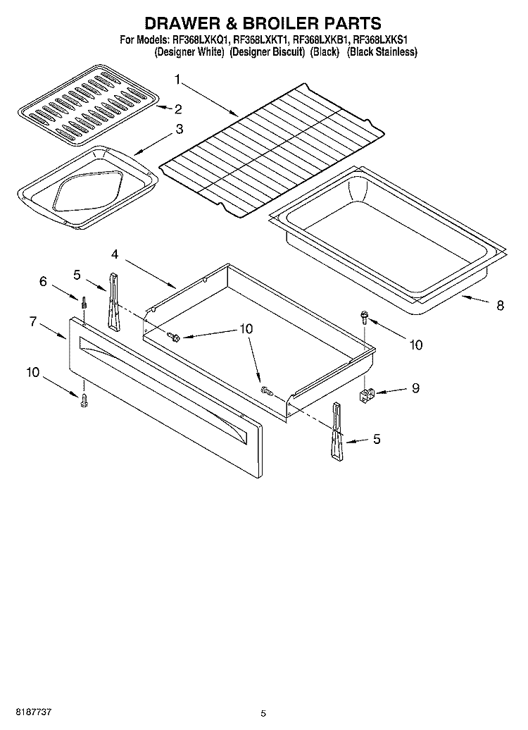 DRAWER AND BROILER Diagram and Parts List for RF368LXKT1  Whirlpool Range