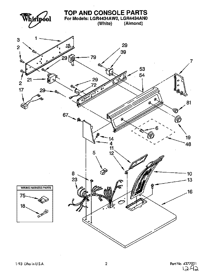 SECTION Diagram and Parts List for LGR4434AN0  Whirlpool Dryer