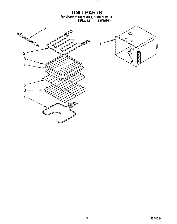 UNIT Diagram and Parts List for KEBI171YWH1  KitchenAid Wall Oven