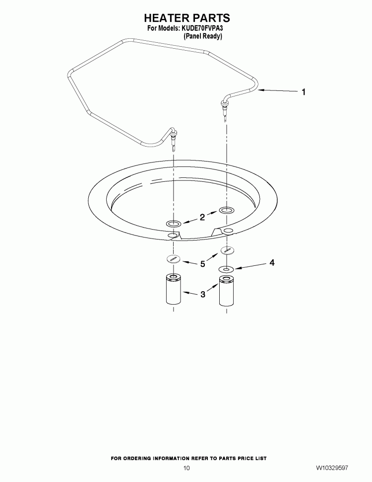 HEATER PARTS Diagram and Parts List for KUDE70FVPA3  KitchenAid Dishwasher