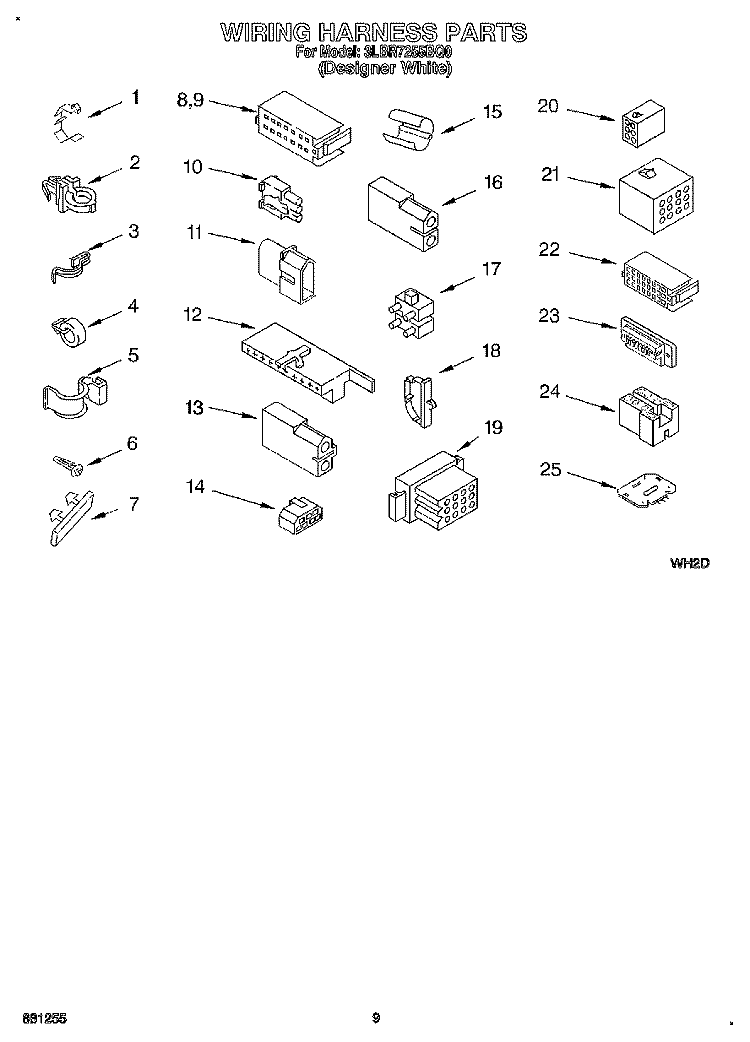 WIRING HARNESS Diagram and Parts List for 3LBR7255BQ0  Whirlpool Washer