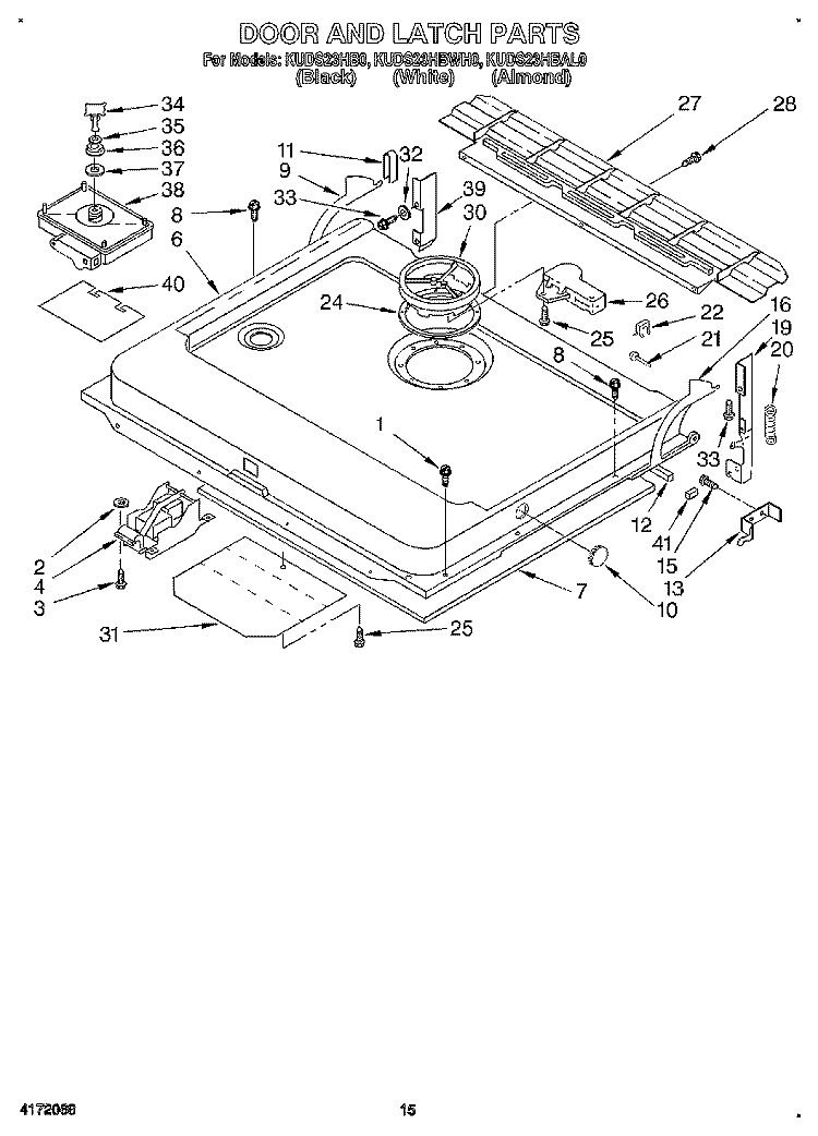 DOOR AND LATCH Diagram and Parts List for KUDS23HBWH0  KitchenAid Dishwasher