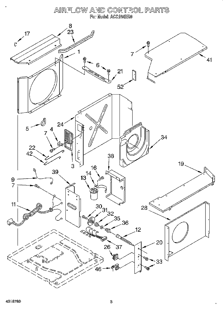 AIR FLOW AND CONTROL Diagram and Parts List for ACQ184XG0  Whirlpool Air Conditioner