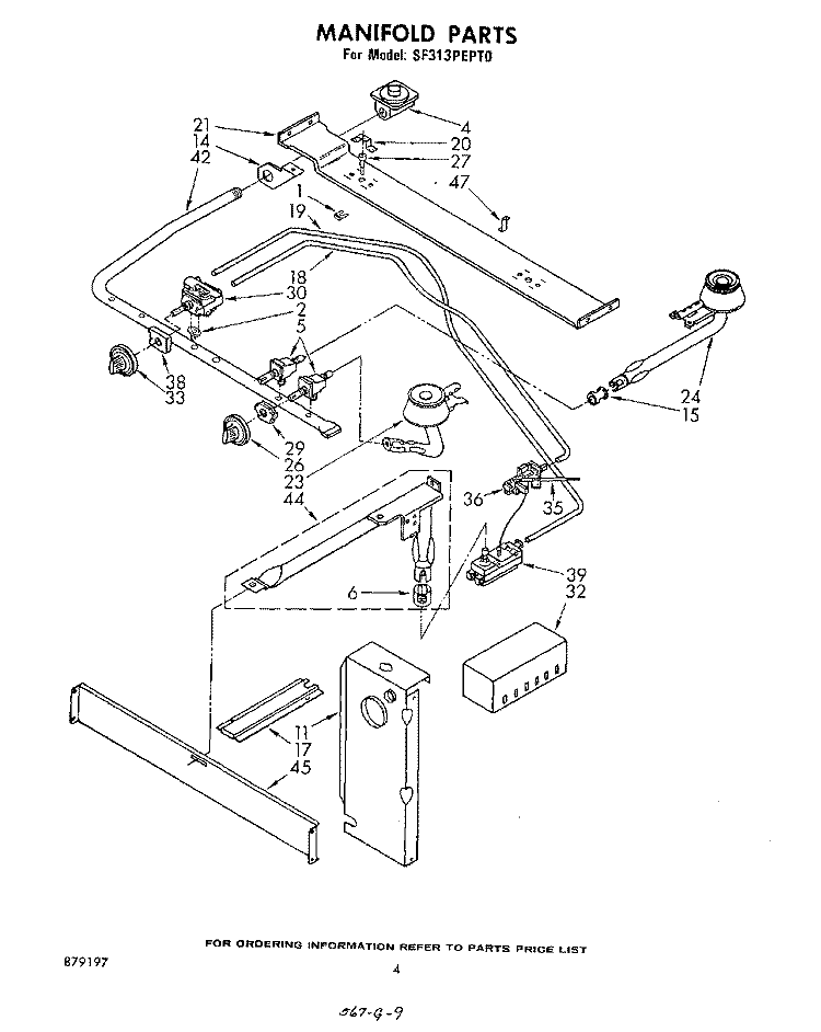 MANIFOLD Diagram and Parts List for SF313PEPT0  Whirlpool Range