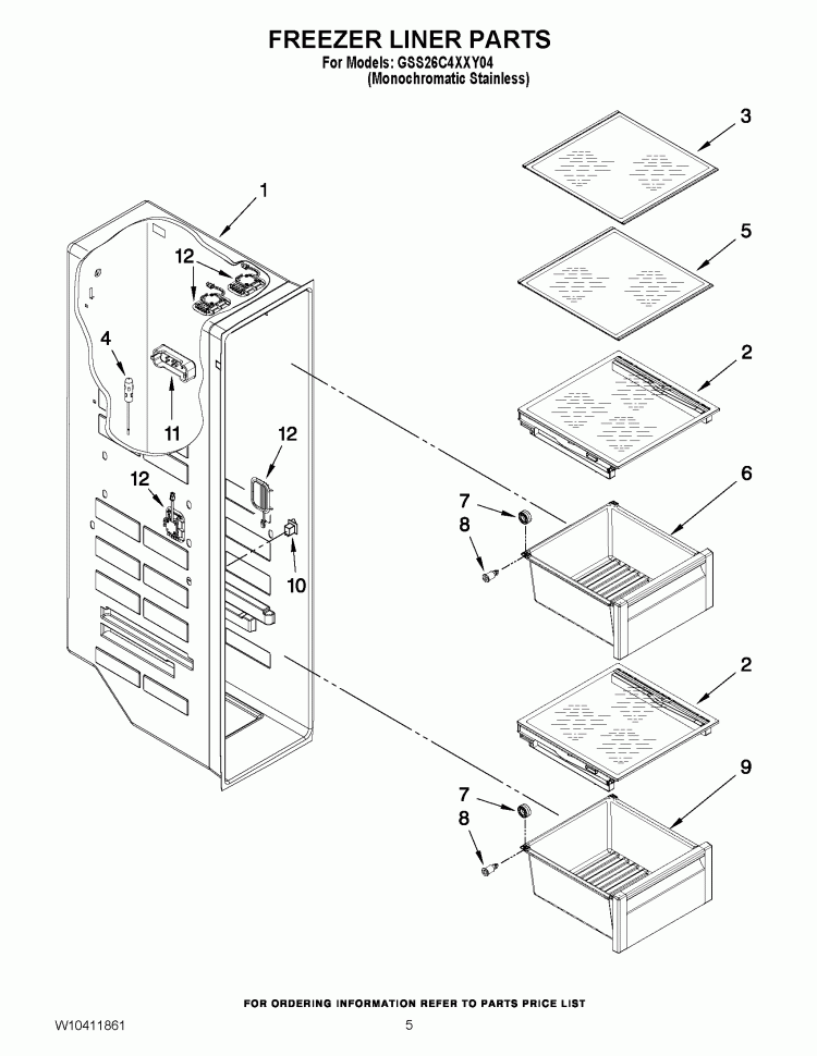 FREEZER LINER PARTS Diagram and Parts List for GSS26C4XXY04  Whirlpool Refrigerator