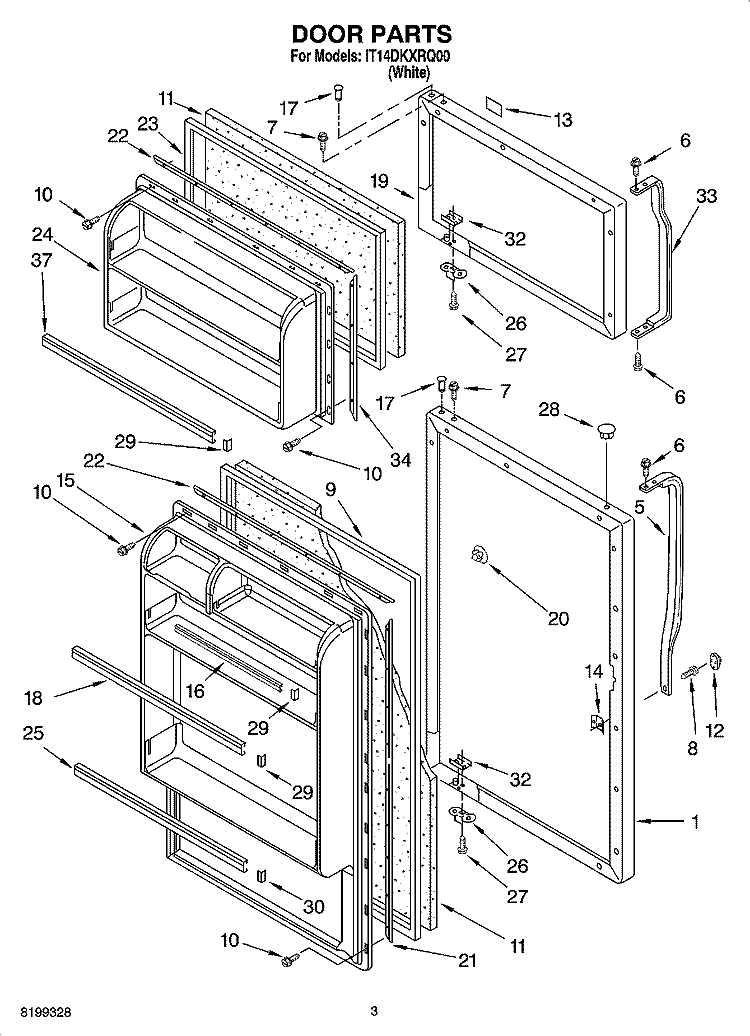 DOOR PARTS Diagram and Parts List for IT14DKXRQ00  Inglis Refrigerator