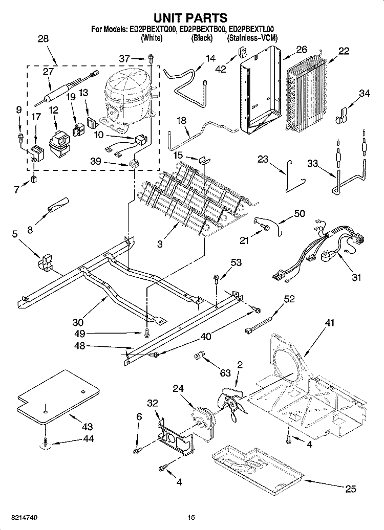 UNIT PARTS Diagram and Parts List for ED2PBEXTL00  Whirlpool Refrigerator