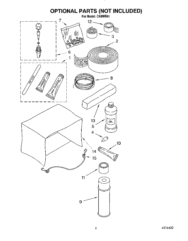 OPTIONAL PARTS Diagram and Parts List for CA8WR41  Crosley Air Conditioner