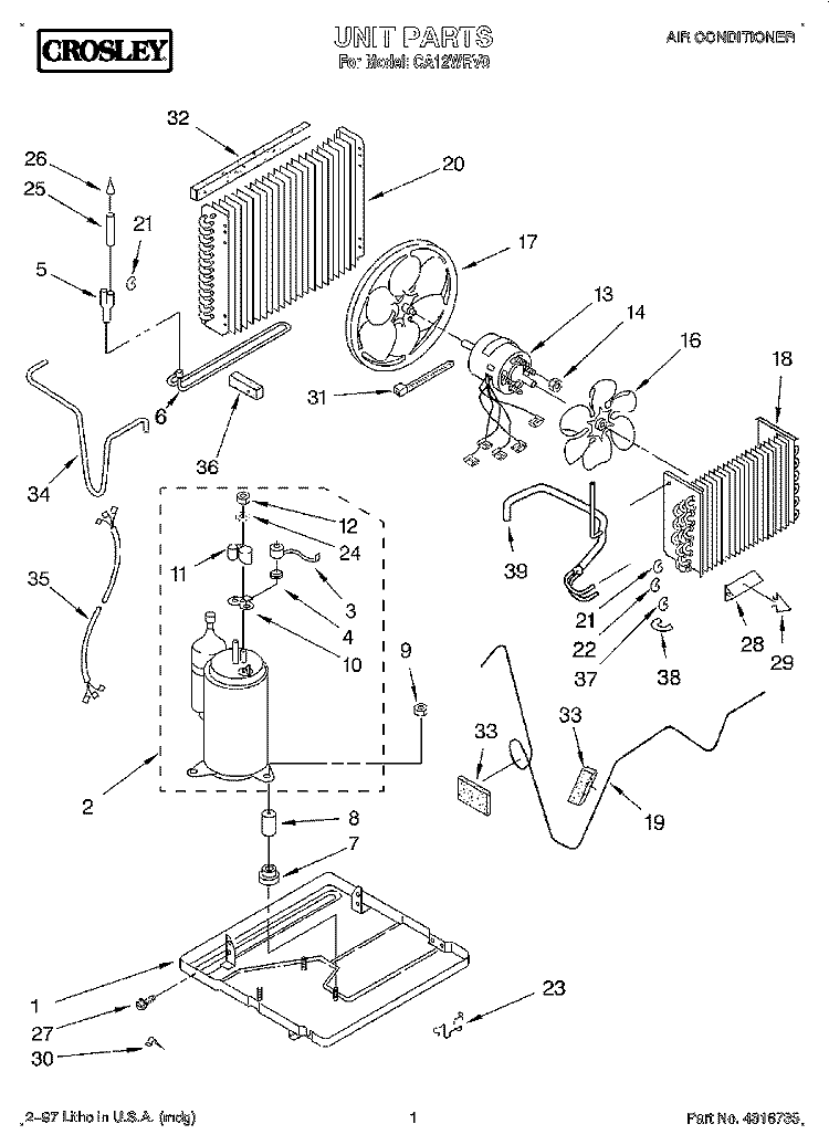 UNIT, LITERATURE Diagram and Parts List for CA12WRV0  Crosley Air Conditioner