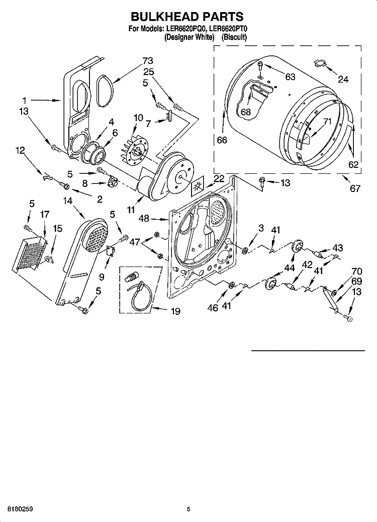BULKHEAD PARTS Diagram and Parts List for LER6620PQ0  Whirlpool Dryer