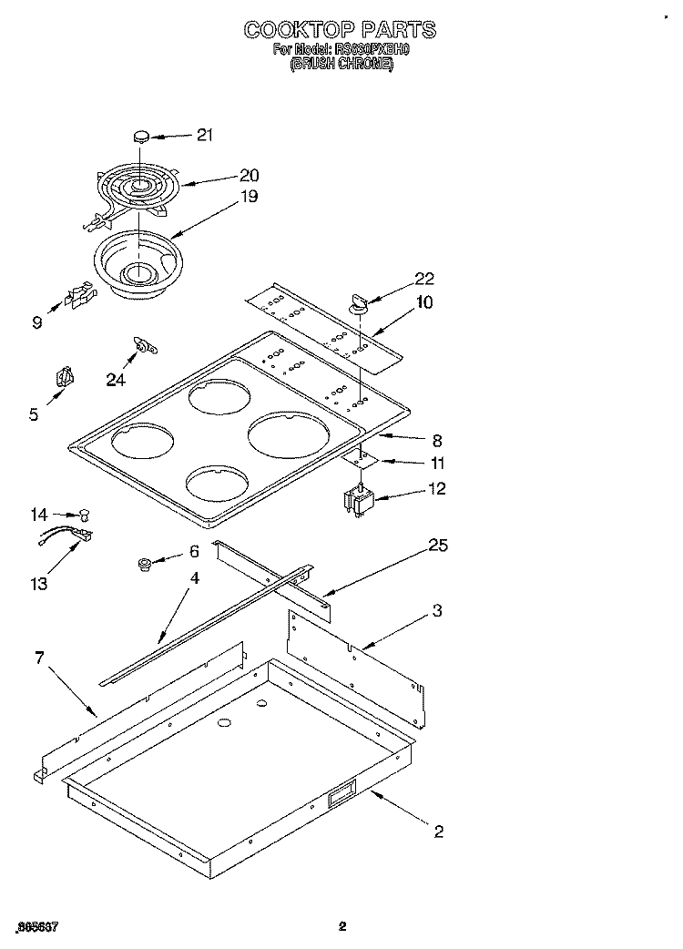 COOKTOP Diagram and Parts List for RS630PXBH0  Whirlpool Range