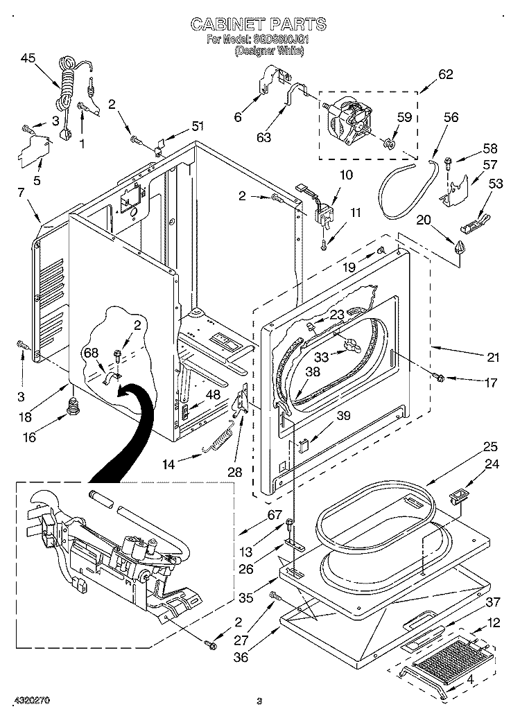 CABINET Diagram and Parts List for SGDS800JQ1  Whirlpool Dryer