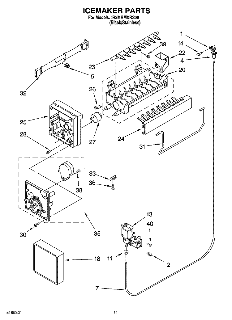 ICEMAKER PARTS Diagram and Parts List for IR2MHMXRS00  Whirlpool Refrigerator