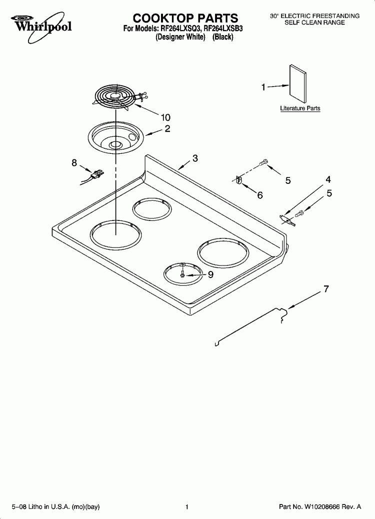 COOKTOP PARTS Diagram and Parts List for RF264LXSB3  Whirlpool Range
