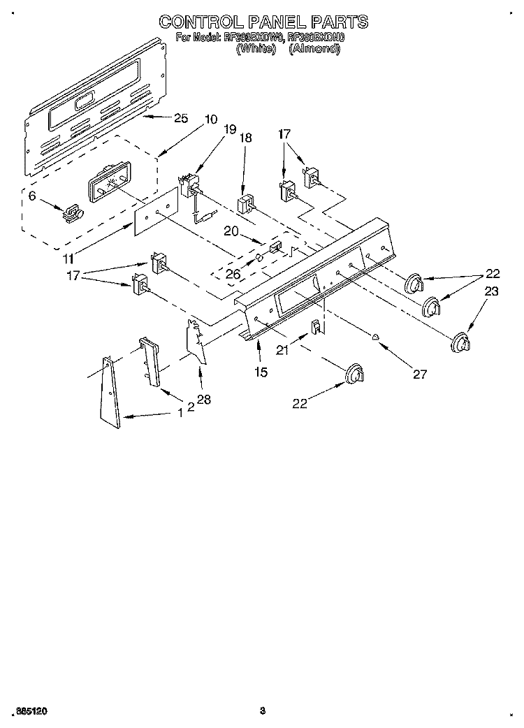 CONTROL PANEL Diagram and Parts List for RF360BXDN0  Whirlpool Range