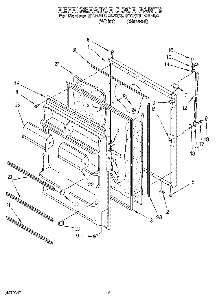 REFRIGERATOR DOOR, LIT/OPTIONAL Diagram and Parts List for ET20NKXAN03  Whirlpool Refrigerator