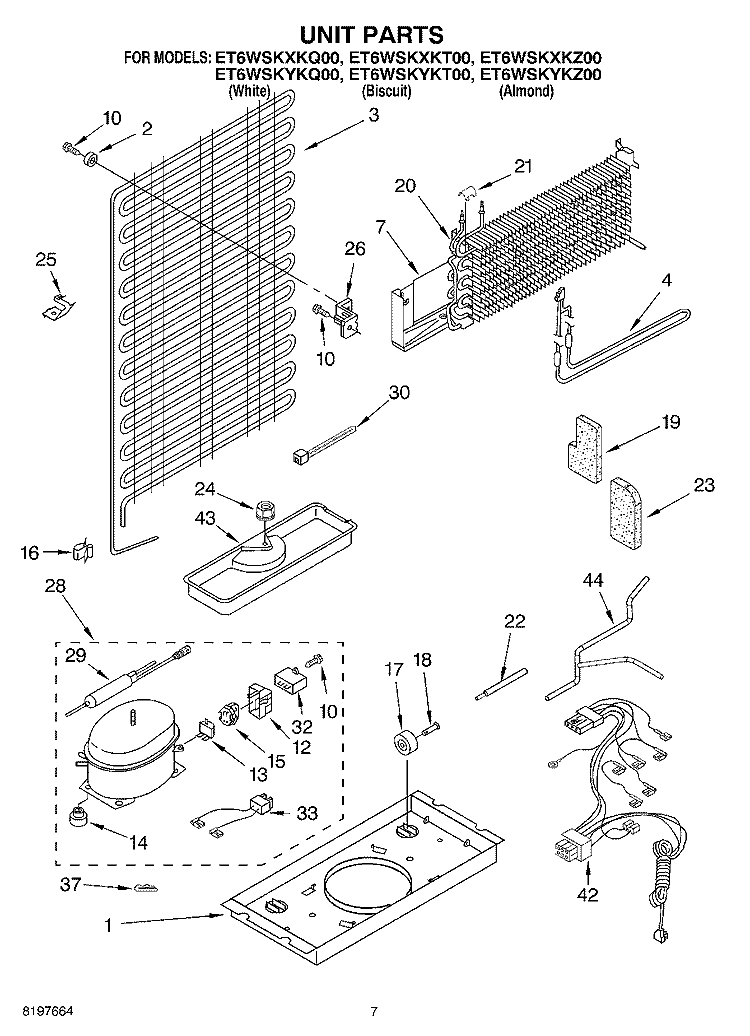 UNIT Diagram and Parts List for ET6WSKYKZ00  Whirlpool Refrigerator