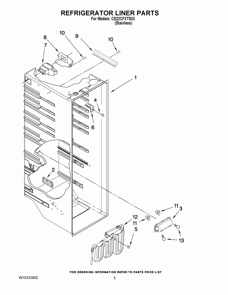 REFRIGERATOR LINER PARTS Diagram and Parts List for CS22CFXTS03  Crosley Refrigerator
