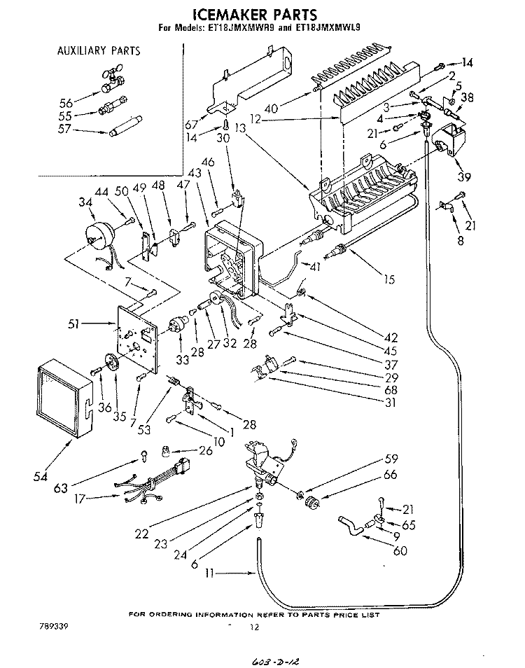 ICE MAKER , NOT ILLUSTRATED AND OPTIONAL Diagram and Parts List for ET18JMXMWR9  Whirlpool Refrigerator