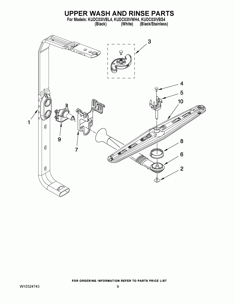 UPPER WASH AND RINSE PARTS Diagram and Parts List for KUDC03IVBL4  KitchenAid Dishwasher