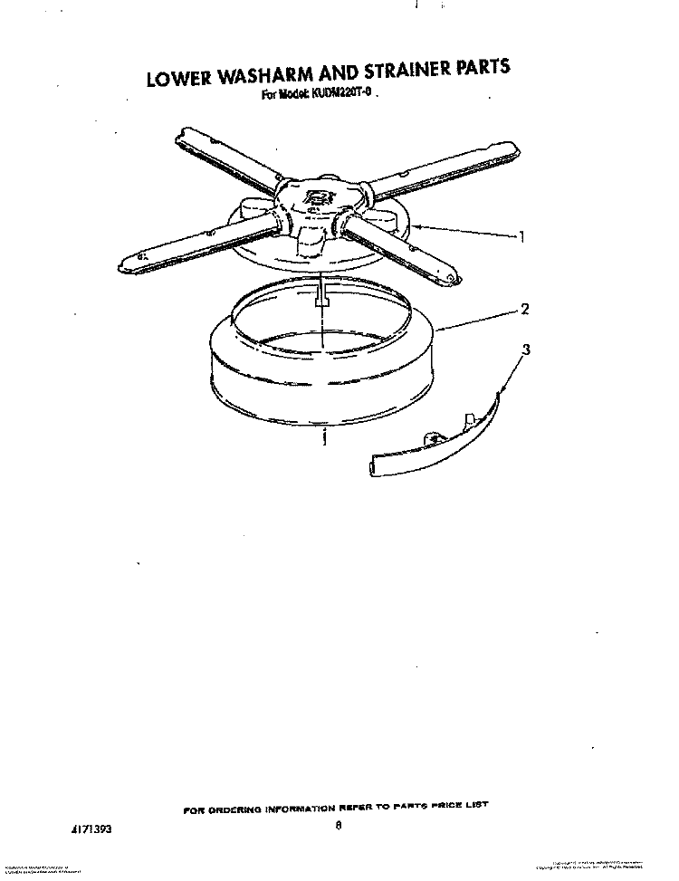 LOWER WASHARM AND STRAINER Diagram and Parts List for KUDM220T0  KitchenAid Dishwasher