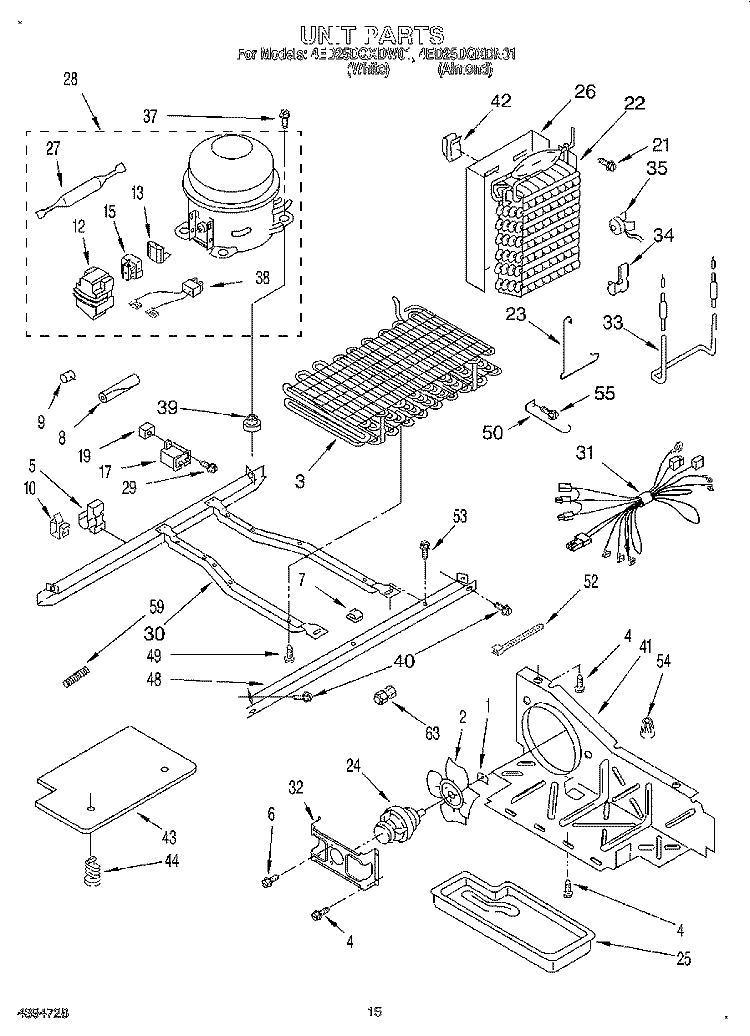 UNIT Diagram and Parts List for 4ED25DQXDW01  Whirlpool Refrigerator