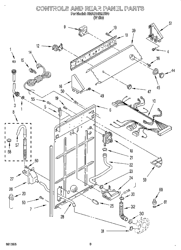 CONTROLS AND REAR PANEL Diagram and Parts List for 3MAS1432GW0  Whirlpool Washer